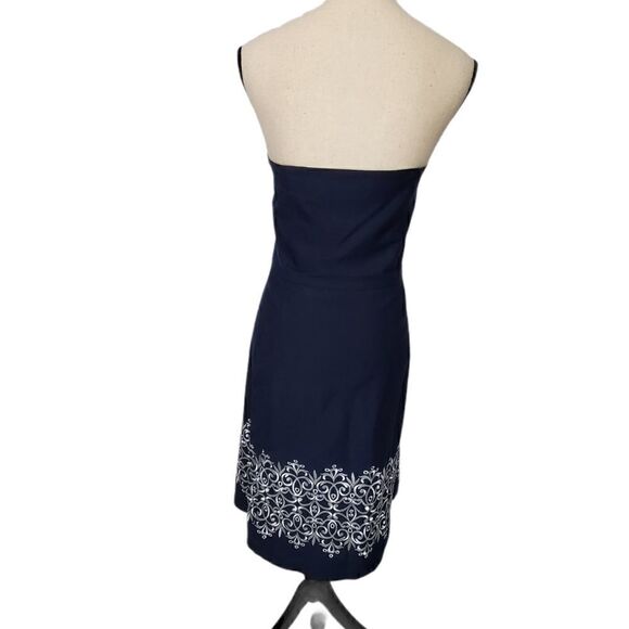 Loft Cotton Strapless Navy Midi Dress - Picture 2 of 9